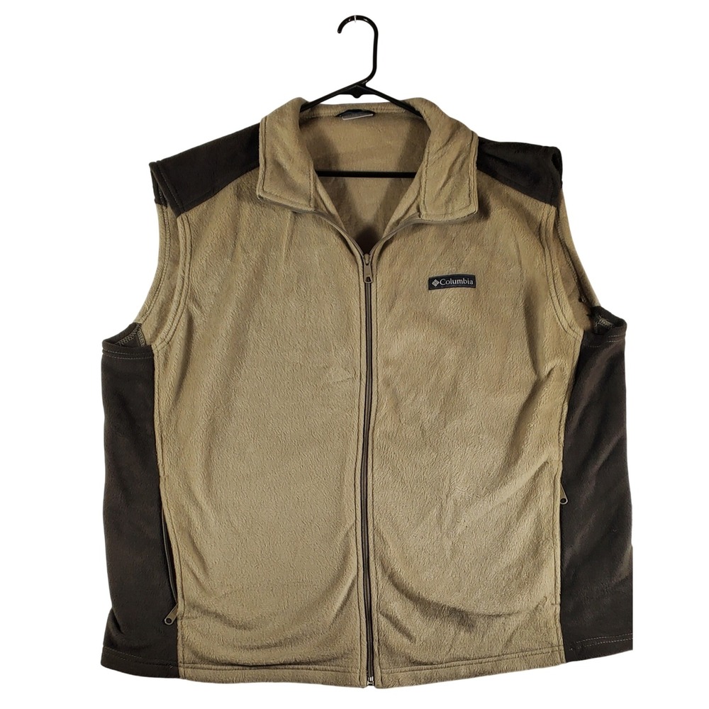 Columbia Men's Fleece Vest Tan Brown Zip Up‎ Outdoor Gorpcore Size XXL